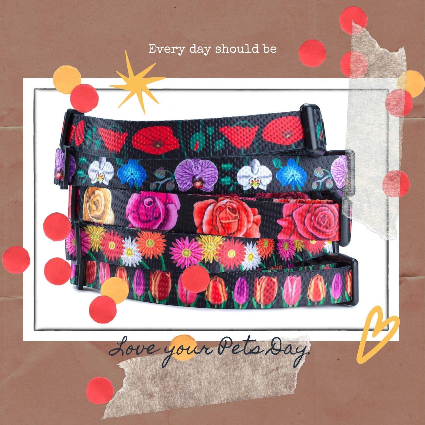 Floral Flower Dog Collar (Large, Rose)